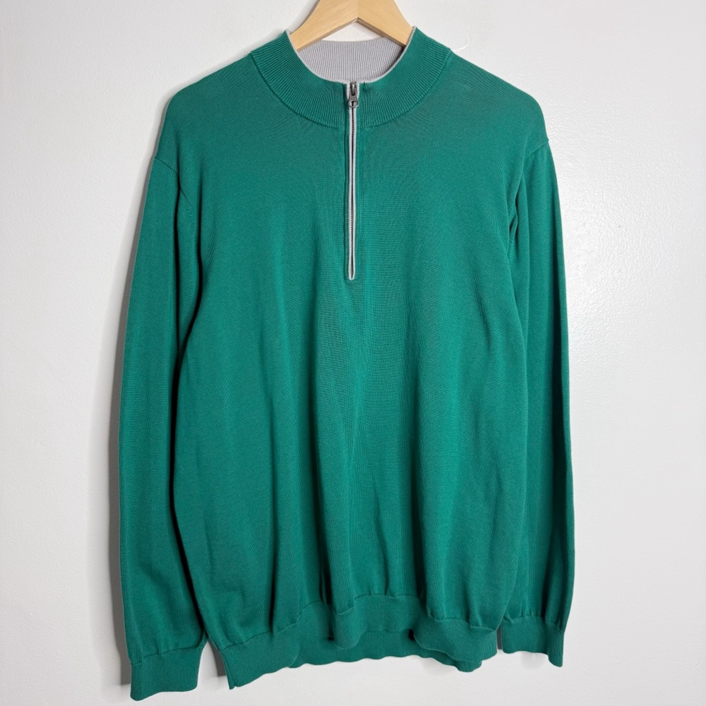NWOT Paul Fredrick Men’s 3XL Quarter Zip‎ Mock Neck Sweater Supima Cotton Green